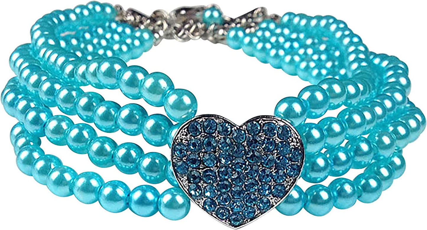 Bow Tie for Cats Breakaway Pearls and Diamonds Pet Dog Chain Cat Collar Adjustable Dog Collar Bling Girl Small Puppy Rhinestone Cute Bowtie Pet Collar Animals & Pet Supplies > Pet Supplies > Dog Supplies > Dog Apparel HonpraD Sky Blue Large