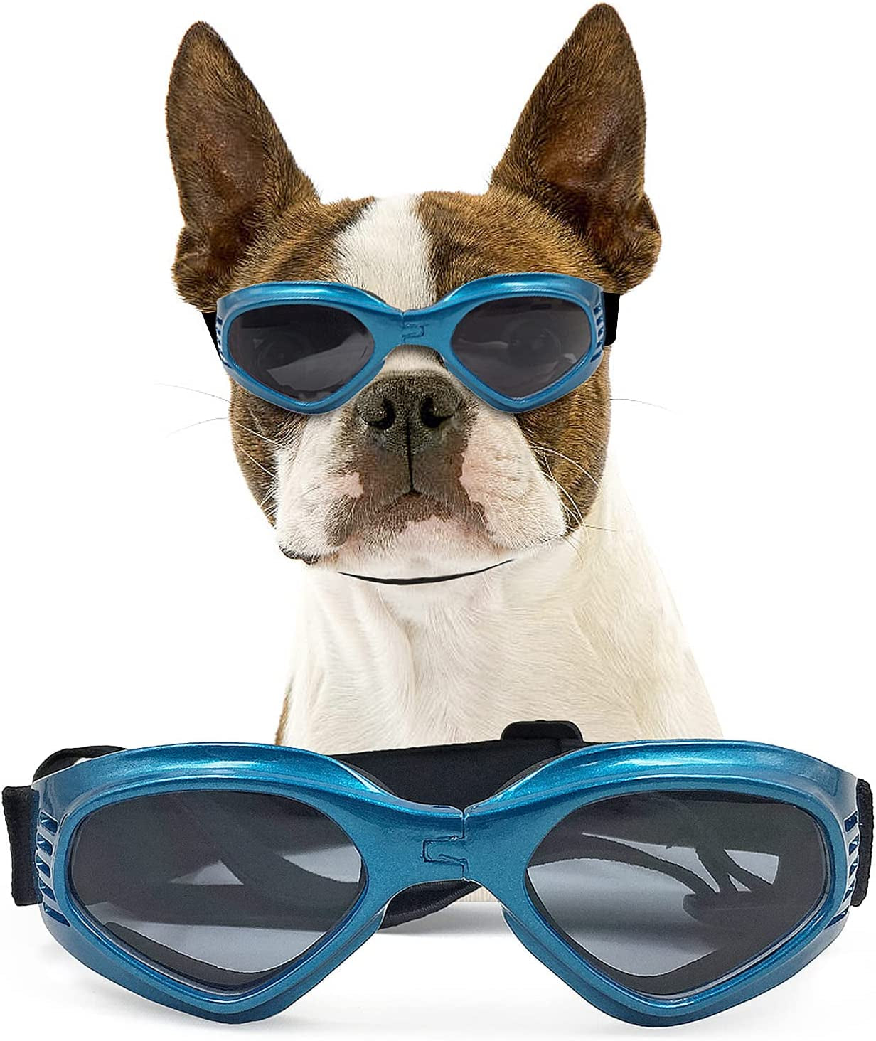 NAMSAN Dog Goggles Medium anti UV Glare Dog Sunglasses for Small to Medium Dogs Motorcycle Glasses Adjustable Doggy Protective Eyewear, Cool Black Animals & Pet Supplies > Pet Supplies > Dog Supplies > Dog Apparel Namsan Blue