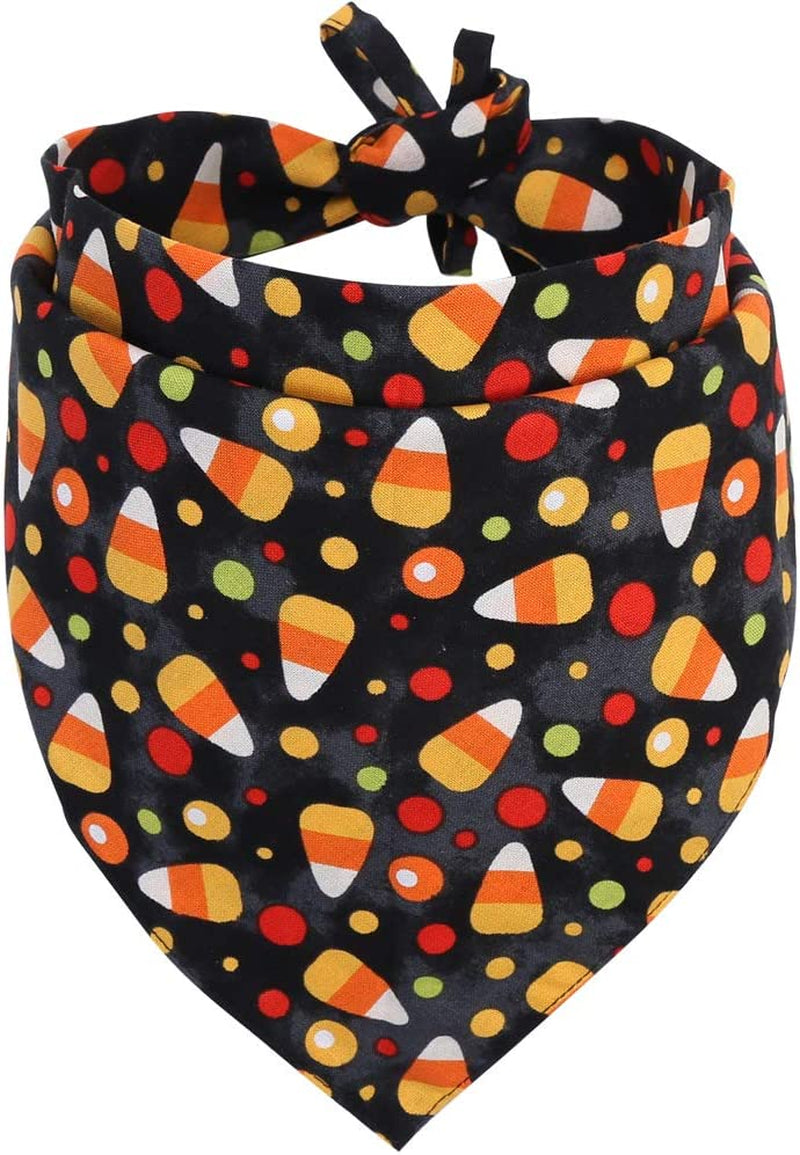 KZHAREEN Halloween Dog Bandana Reversible Triangle Bibs Scarf Accessories for Dogs Cats Pets Small Animals & Pet Supplies > Pet Supplies > Dog Supplies > Dog Apparel KZHAREEN Candy Corn Large