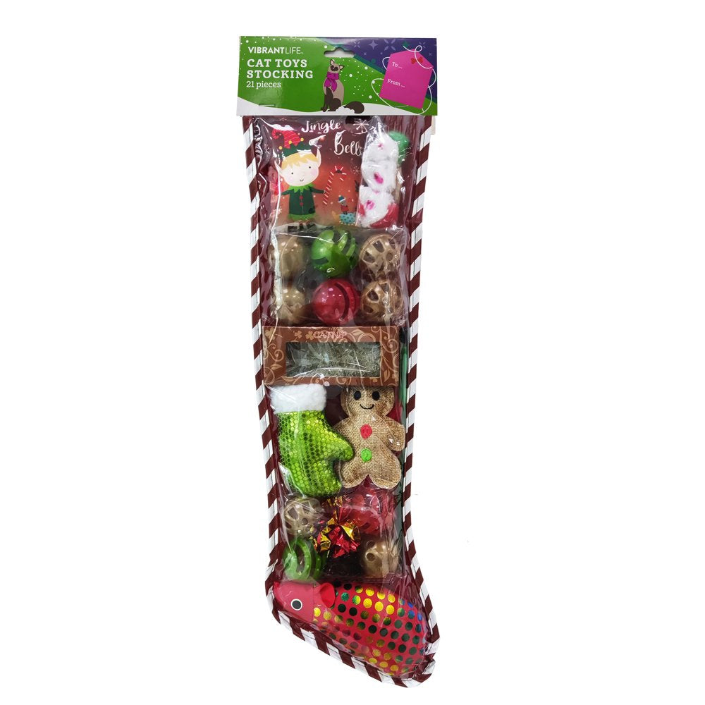 Vibrant Life Holiday 21 Piece Cat Toy Stocking Gift Set, Red Animals & Pet Supplies > Pet Supplies > Dog Supplies > Dog Toys POLYTOYS Brown  