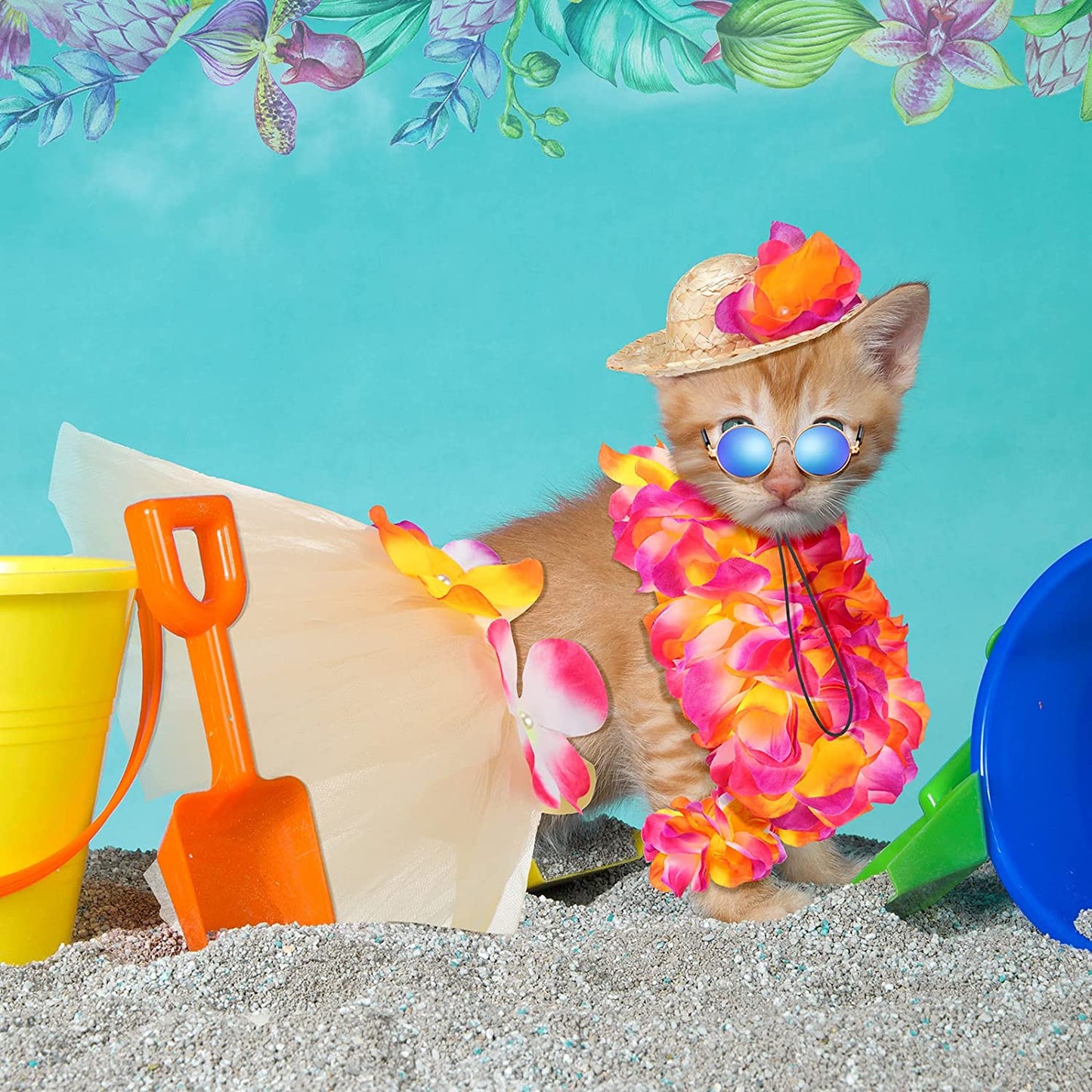 6 Pcs Halloween Pet Dog Hawaiian Costume Includes Dog Tutu Skirt Dog Sunglasses Summer Grass Dog Dresses with Straw Hat and Garland Dog Outfit Dog Costumes for Dogs Puppy Hawaii Luau Party Supplies Animals & Pet Supplies > Pet Supplies > Dog Supplies > Dog Apparel Chunful