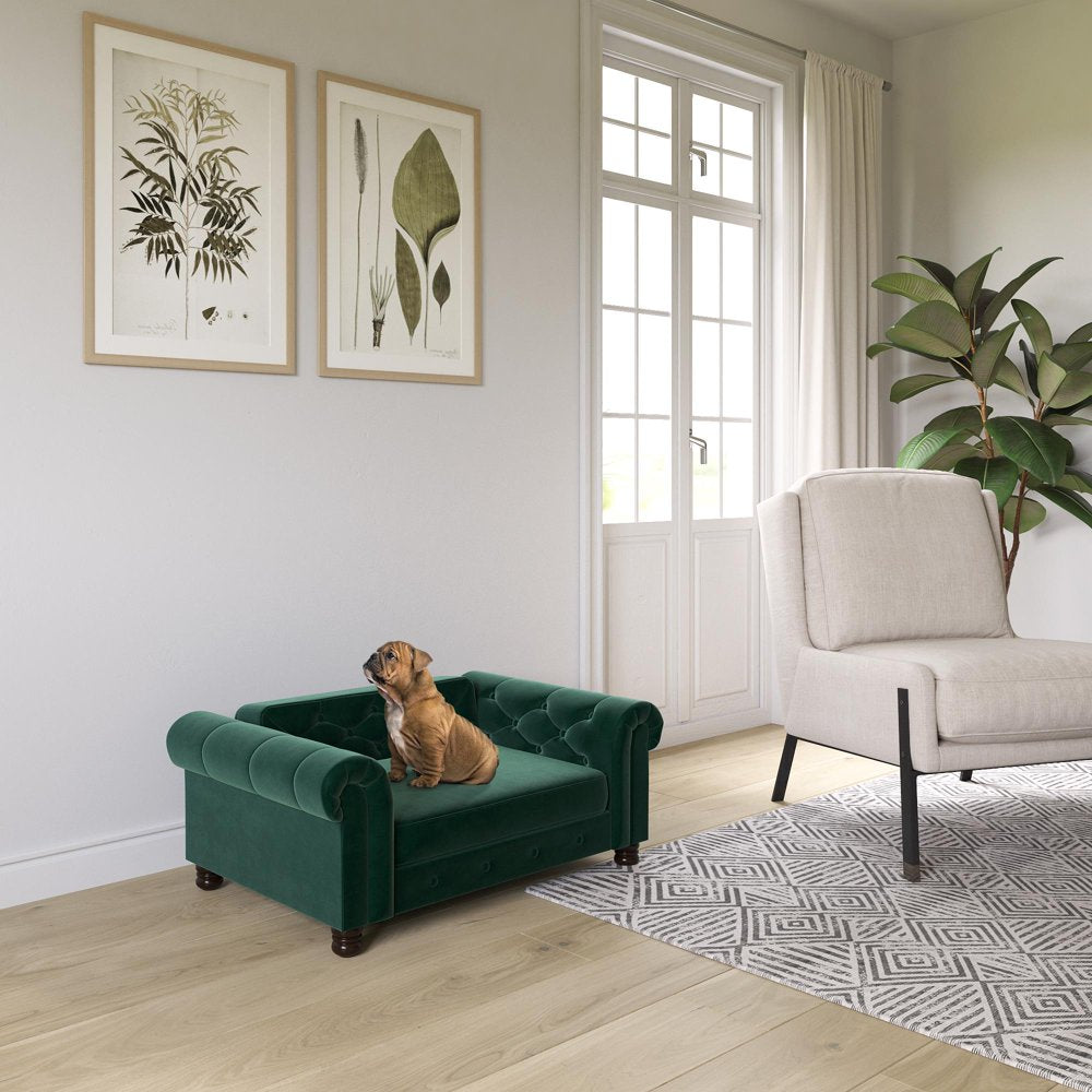 Ollie & Hutch Felix Pet Sofa, Large Size Pet Bed for Dog or Cat, Green Velvet Animals & Pet Supplies > Pet Supplies > Cat Supplies > Cat Beds Dorel Home Products Small/Medium Green Velvet
