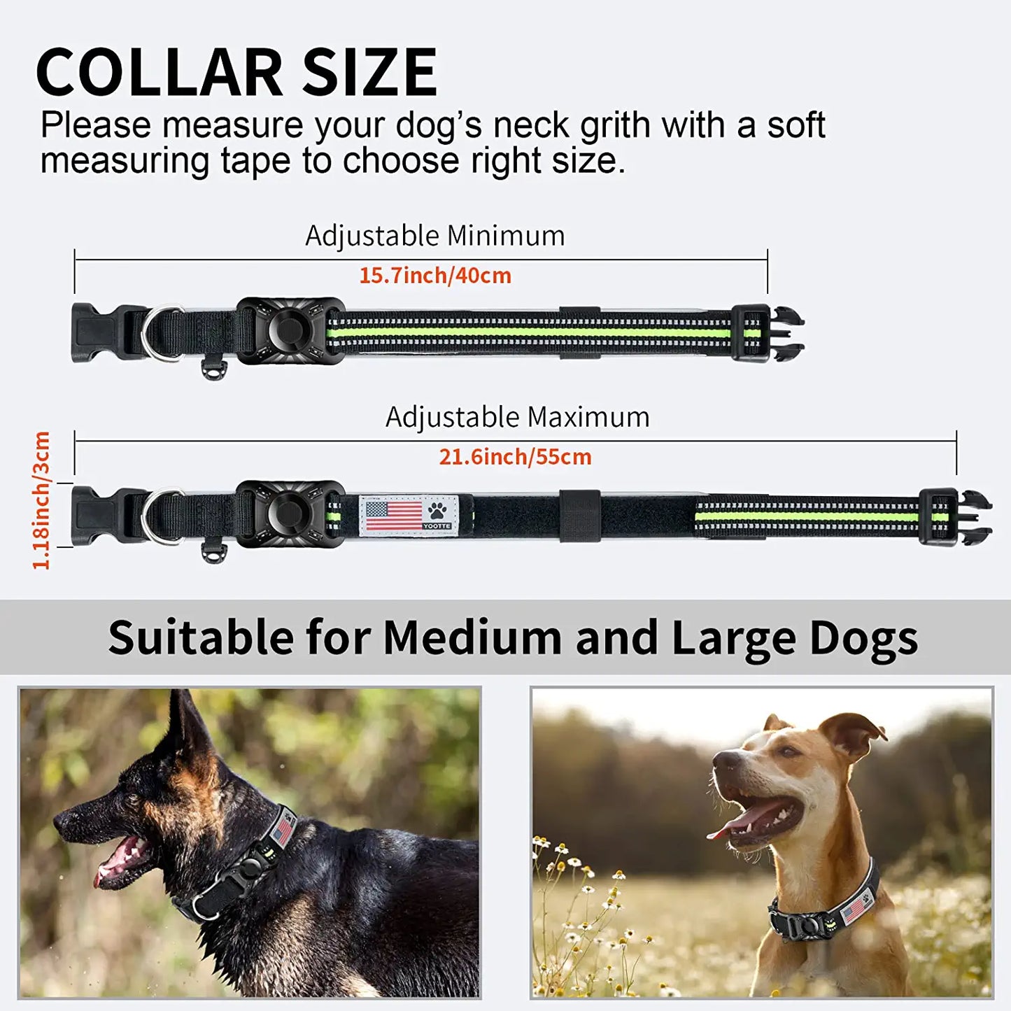 Reflective Airtag Dog Collar with Holder Case, Padded Breathable Dog Collar with Protective Waterproof Airtag Holder Case, Adjustable Nylon Pet Collar GPS Dog Collar for Medium and Large Dogs Electronics > GPS Accessories > GPS Cases Yootte