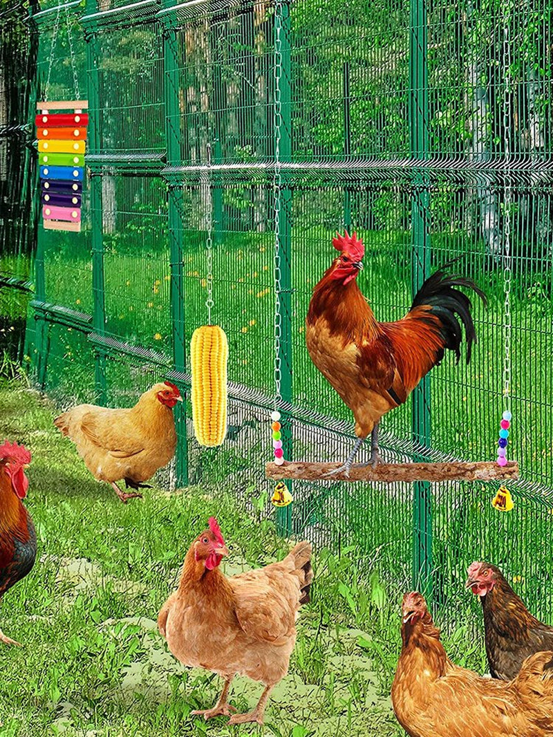 Welpettie 6Pcs Chicken Toys Set Chewing Foraging Toys Parrot Playing Training Toys with Wooden Swing Fruit Vegetable Hanging Feeder Xylophone Mirror Bell Ladder Toy for Chicken Parrots Birds Animals & Pet Supplies > Pet Supplies > Bird Supplies > Bird Toys Welpettie