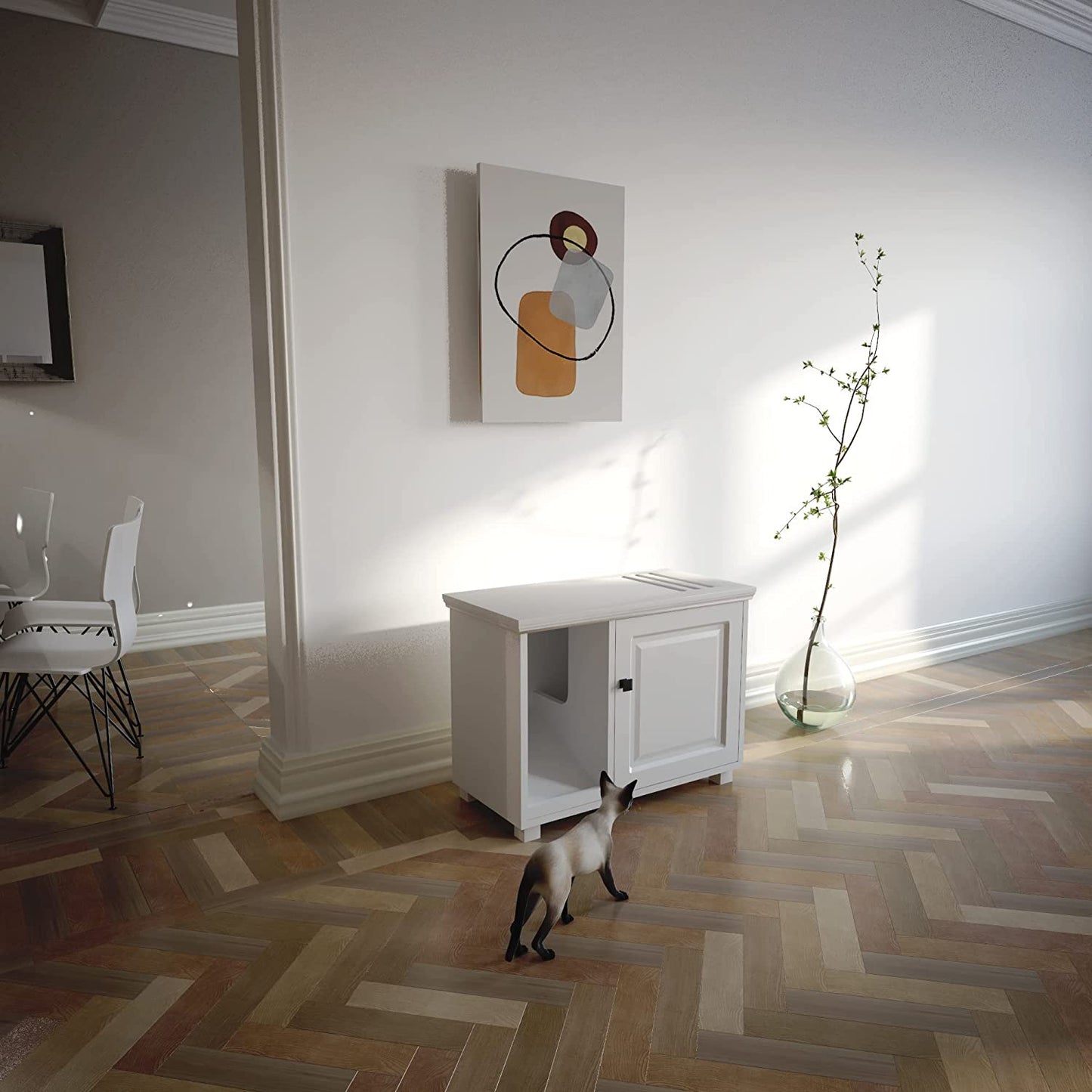 EXTFIT Cat Washroom Storage Bench Cat Litter Box Enclosure Furniture, White Animals & Pet Supplies > Pet Supplies > Cat Supplies > Cat Furniture EXTFIT