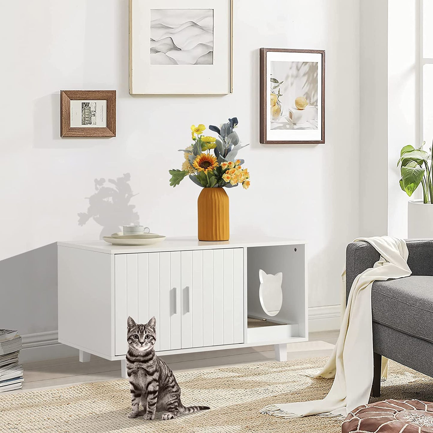 KIGOTY Cat Litter Box Enclosure Cat House Cabinet Furniture, White Blue Animals & Pet Supplies > Pet Supplies > Cat Supplies > Cat Furniture Kigoty White