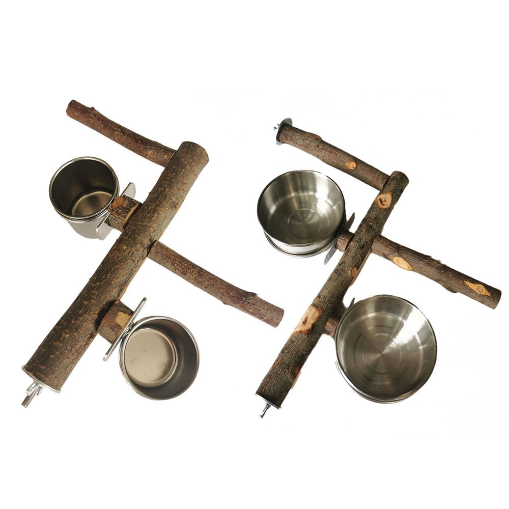 Bird Cage Stand Perch with Bowl - Bird Stand Feeding Cage Cups | Bird Feeding Bowls with Stand | Wooden Standing Climbing Perch for Parrots Parakeets Cockatiels Lovebirds Sun Conures (1Set, 2 Sizes) Animals & Pet Supplies > Pet Supplies > Bird Supplies > Bird Cages & Stands IMSHIE