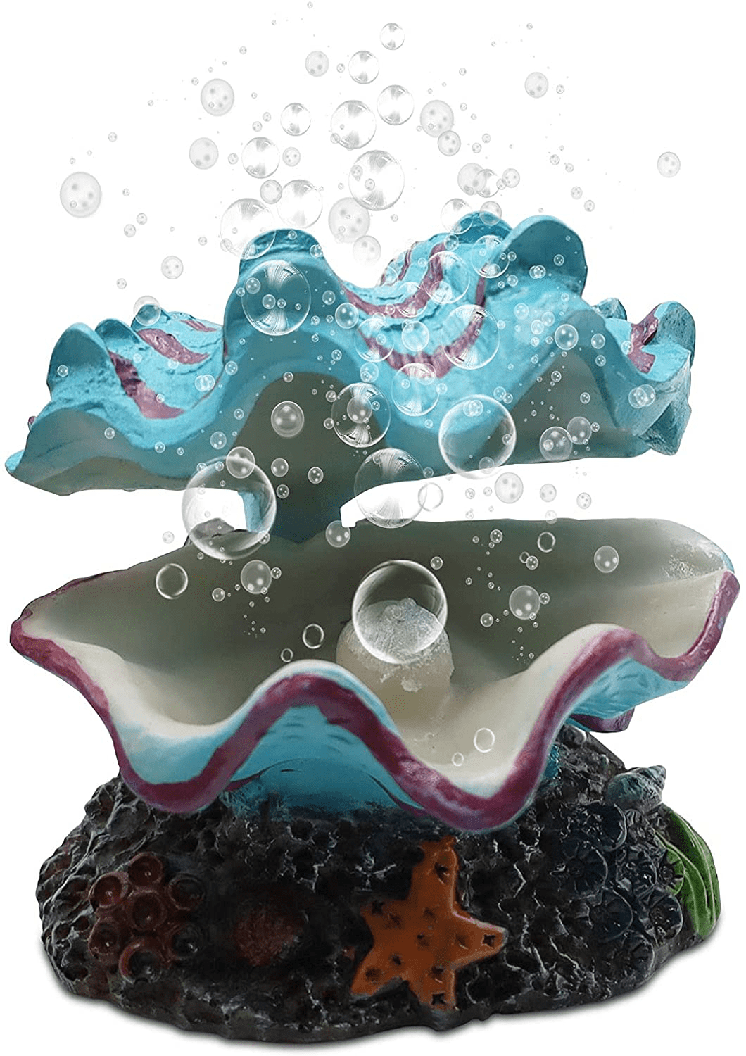 Abnaok Aquarium Shell Decoration, Tropical Clam Live-Action Ornament, for Fish Tank Aerating, Aquarium Oxygenated - Shell Pearl Air Stone Bubble Decoration Animals & Pet Supplies > Pet Supplies > Fish Supplies > Aquarium Decor Abnaok Blue