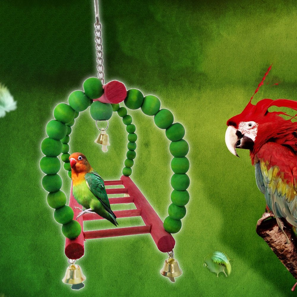Visland Bird Swing Ladder Toy, Funny Natural Wooden Hanging Climbing Ladder Chewing Playing Toy with Bell Cage Accessory for Parakeets Conures Macaws Parrots Love Birds Finches Animals & Pet Supplies > Pet Supplies > Bird Supplies > Bird Cage Accessories Visland