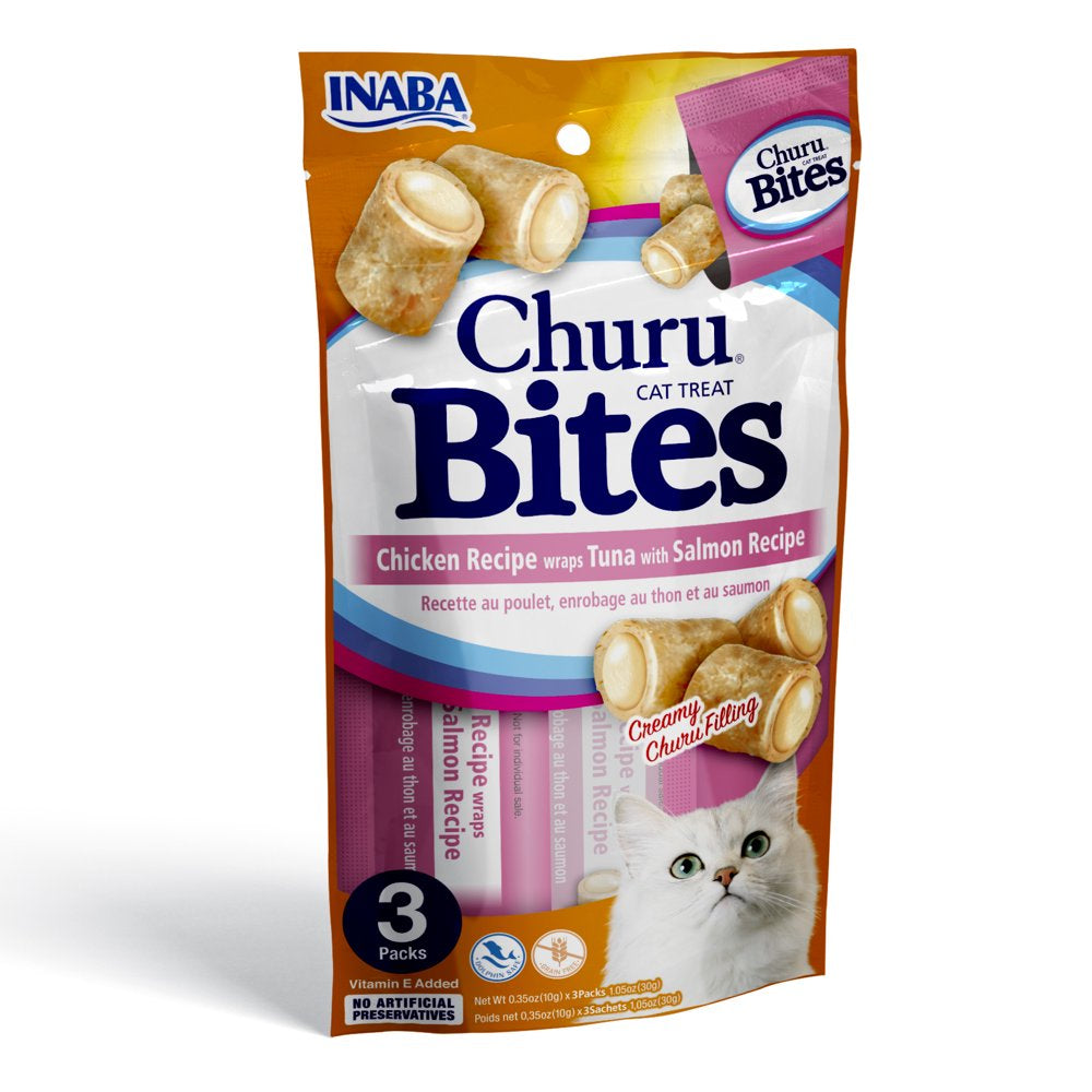 INABA Churu Bites for Cats, Churu Filled Soft Baked Chicken, 0.35 Oz Each Tube, 3 Tubes, Tuna Recipe Animals & Pet Supplies > Pet Supplies > Cat Supplies > Cat Treats Inaba Foods (USA) Inc. Tuna with Salmon Recipe