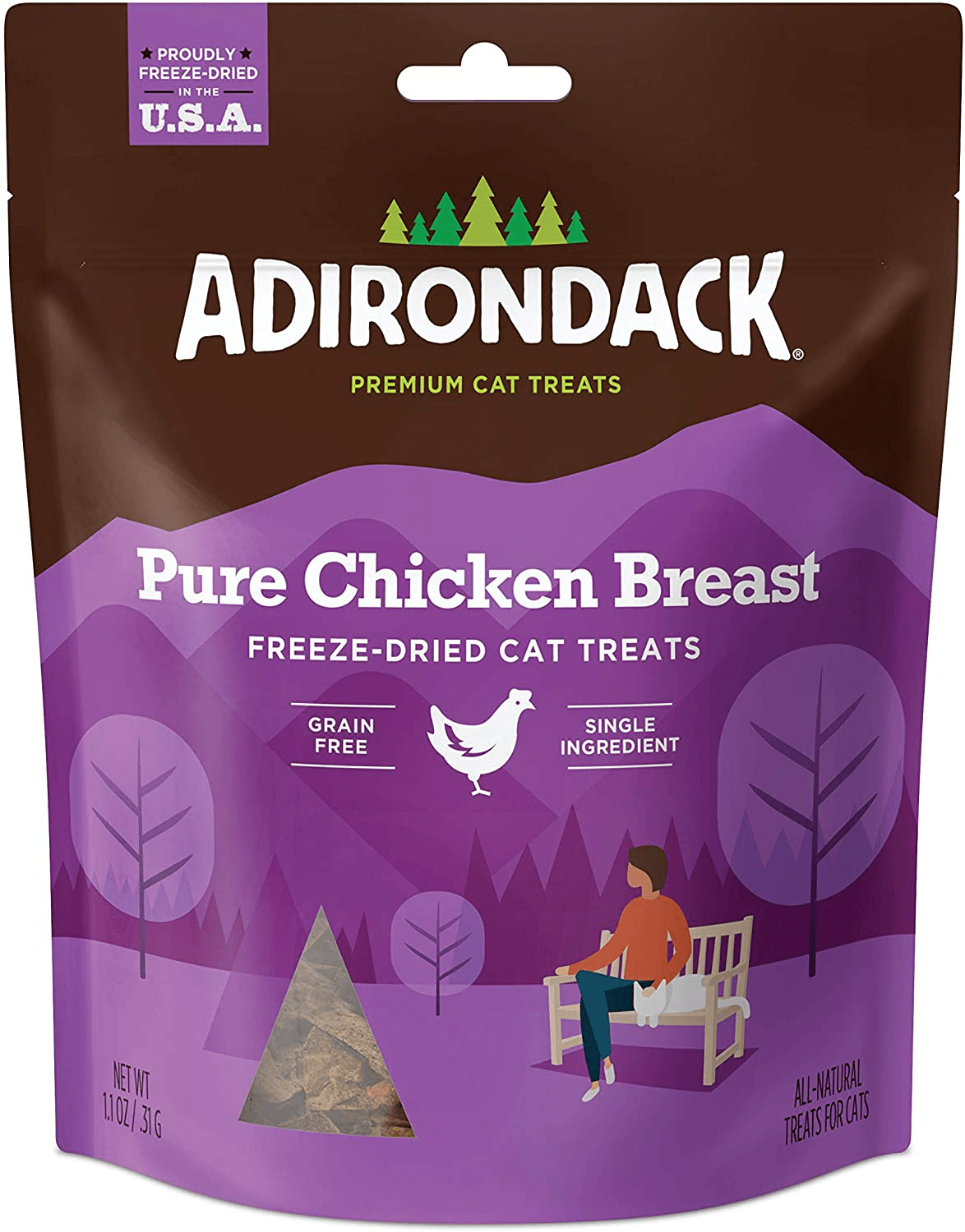 Adirondack Grain Free Cat Treats Made in USA Only (Single Ingredient, Freeze Dried Cat Treats), Resealable Bag to Preserve Freshness, 2 Flavor Varieties Animals & Pet Supplies > Pet Supplies > Cat Supplies > Cat Treats Adirondack Pet Food Pure Chicken - 1.1 oz.