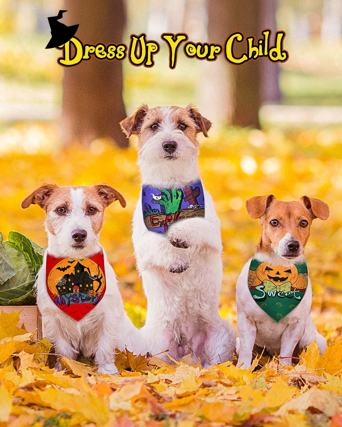 Feeko Halloween Dog Bandanas,6Pcs Pumpkin/Bat/Witch/Skeleton Patterned Pet Handkerchief, Adjustable Triangle Pet Scarfs, Washable Cotton Pet Neckerchief Dog Bibs for Small to Large Breeds Animals & Pet Supplies > Pet Supplies > Dog Supplies > Dog Apparel Feeko