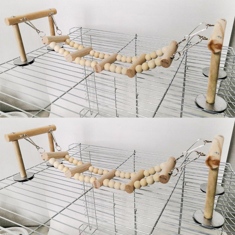 Walbest Bird Toy,Pet Bird Parrot Wood Beads Perch Ladder Hanging Swing Bridge Playground Chew Toy Animals & Pet Supplies > Pet Supplies > Bird Supplies > Bird Ladders & Perches Walbest