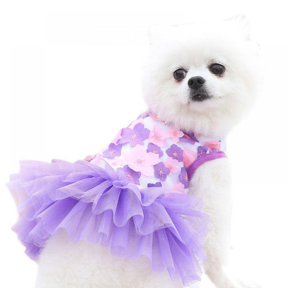 Dog Dress Summer Pet Clothes Pet Floral Gauze Princess Dress for Dogs Sweet Puppy Wedding Dresses Vest Apparel for Dogs and Cats Animals & Pet Supplies > Pet Supplies > Cat Supplies > Cat Apparel Popvcly XS Purple