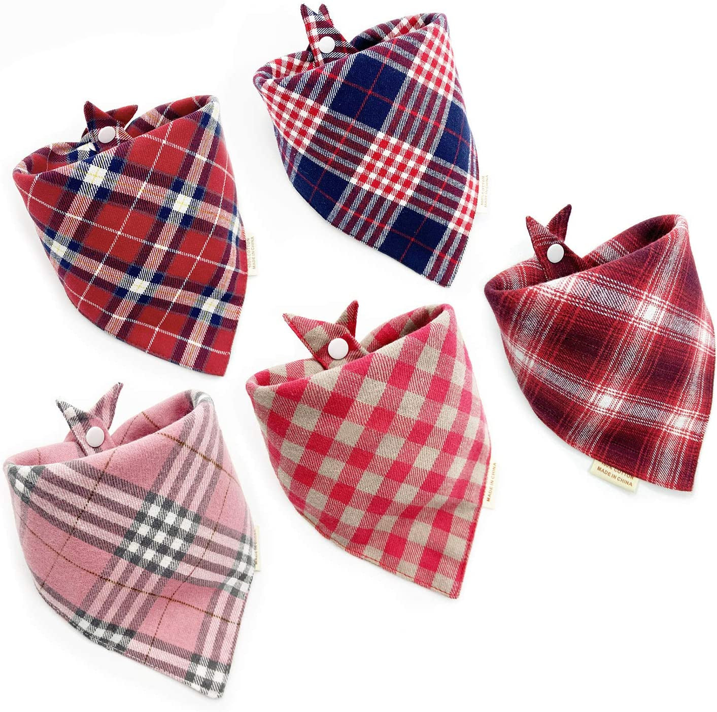 5PCS Dog Bandanas with Button - Thick Triangle Bibs Dual Layer Soft Cotton Scarves for Small Medium Boy Girl Puppy Cat Pet Baby Square Plaid Printing Washable Kerchief Halloween Costumes Outfits Animals & Pet Supplies > Pet Supplies > Dog Supplies > Dog Apparel yetshow Pink Small