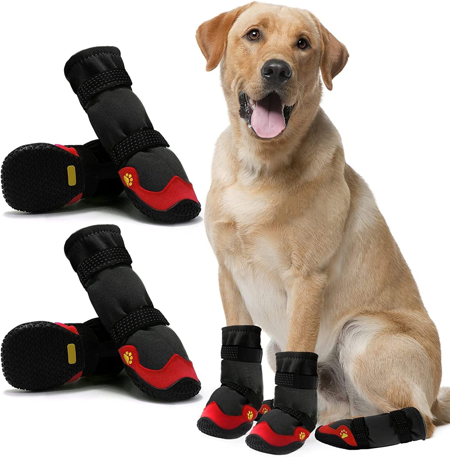 Anti-Slip Dog Snow Boots Waterproof Dog Shoes for Small Medium Large Dogs with Reflective Straps Pet Dog Boots for Hiking.4Pcs Soft Breathable Paw Protectors for Dogs Outdoor Night Use Animals & Pet Supplies > Pet Supplies > Dog Supplies > Dog Apparel MUSIMC Black red Size 3 :2.36''x1.96''(L*W)