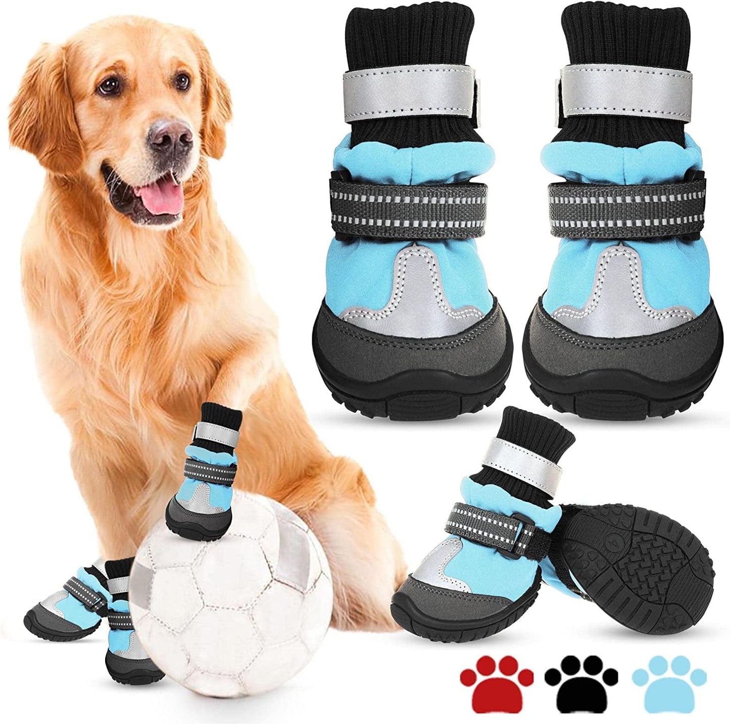 AOFITEE Dog Shoes, Waterproof Dog Boots, Winter Dog Booties for Large Dogs, Dog Rain Boots with Reflective Straps and Anti-Slip Sole, Outdoor Fleece Dog Paw Protector for Medium Large Dogs Animals & Pet Supplies > Pet Supplies > Dog Supplies > Dog Apparel AOFITEE Blue Size 5 (Width: 2.4 inch)