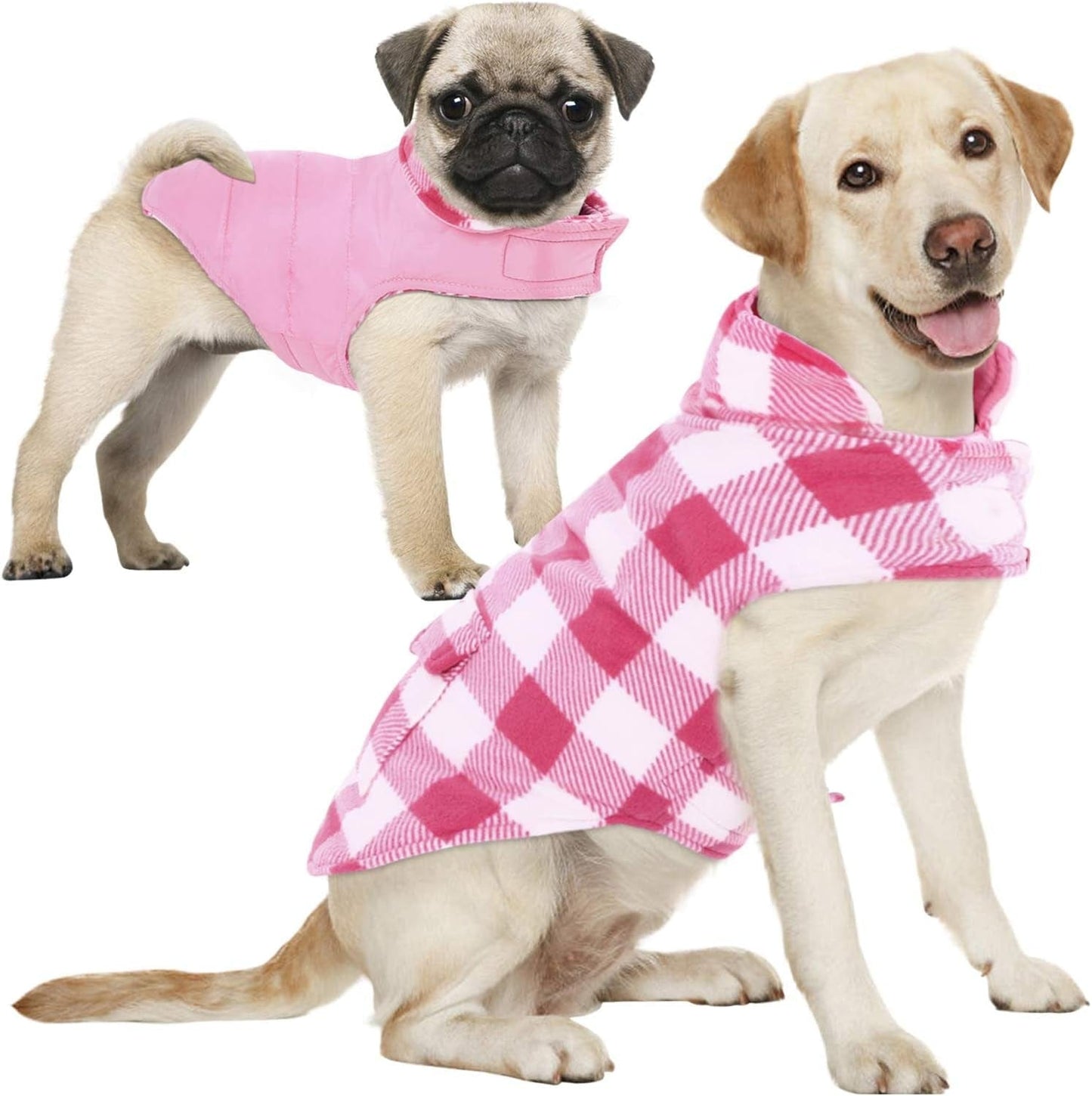 AOFITEE Reversible Dog Cold Weather Coat, Waterproof British Style Plaid Winter Pet Jacket, Warm Cotton Lined Vest Windproof Collar Outdoor Apparel for Small Medium and Large Dogs Animals & Pet Supplies > Pet Supplies > Dog Supplies > Dog Apparel AOFITEE Pink & White Grid X-Large (Pack of 1)