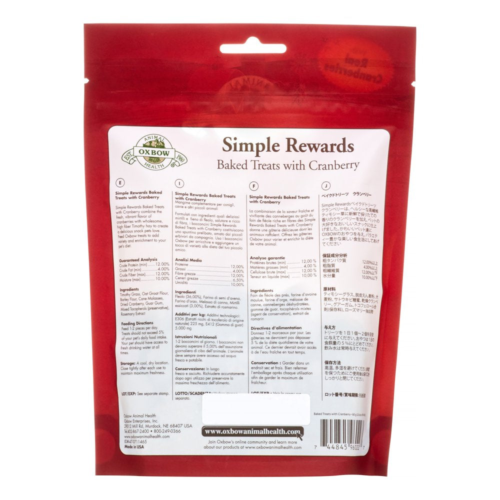 Oxbow® Simple Rewards Baked Treats with Cranberry 2 Oz Animals & Pet Supplies > Pet Supplies > Small Animal Supplies > Small Animal Treats Oxbow Animal Health