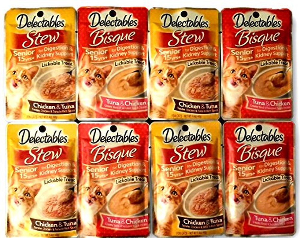 Delectables Lickable Treats SENIOR 15Yrs+ Variety Bundle for Cats. Two Flavors, 4 Pouches of Each Flavor. 8 Total 1.4 Oz Pouches. Animals & Pet Supplies > Pet Supplies > Cat Supplies > Cat Treats Delectables