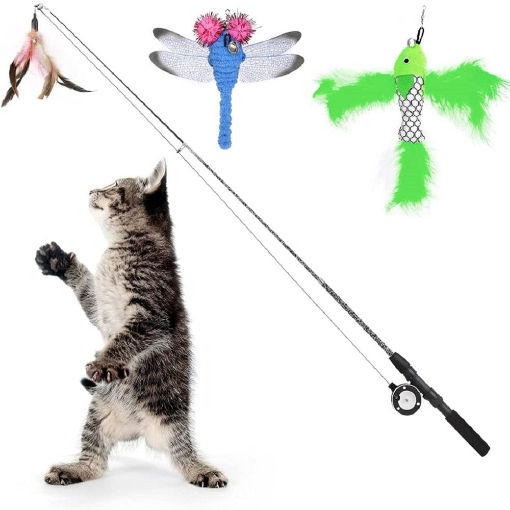 Clearance! Pawaboo Cat Wand Toy, 4 Pack Feather Cat Toy with Feather Interactive Retractable Fishing Pole Wand Cat Fishing Pole with Assorted Refills Fish,Dragonfly with Bells, Fun for Cat Kitty Toy Animals & Pet Supplies > Pet Supplies > Cat Supplies > Cat Toys Pawaboo Pink Green Blue