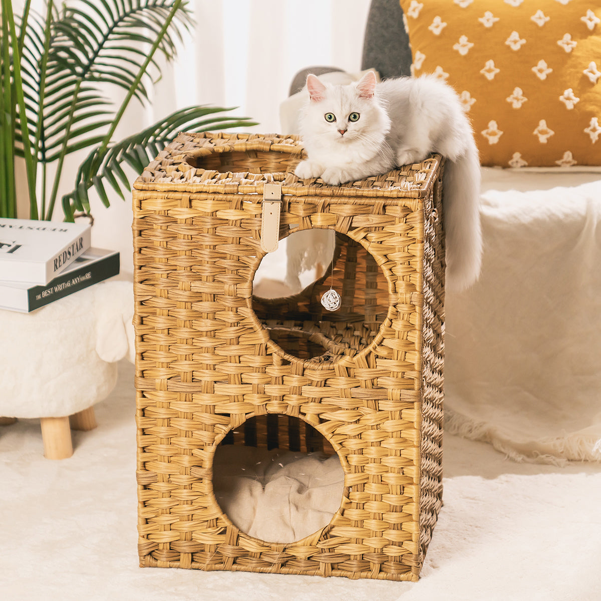 Topcobe Indoor Wicker Cat Condos with Rattan Ball & Cushion, Rattan Pet Bed for Kitty, Gray Animals & Pet Supplies > Pet Supplies > Cat Supplies > Cat Beds Topcobe Brown