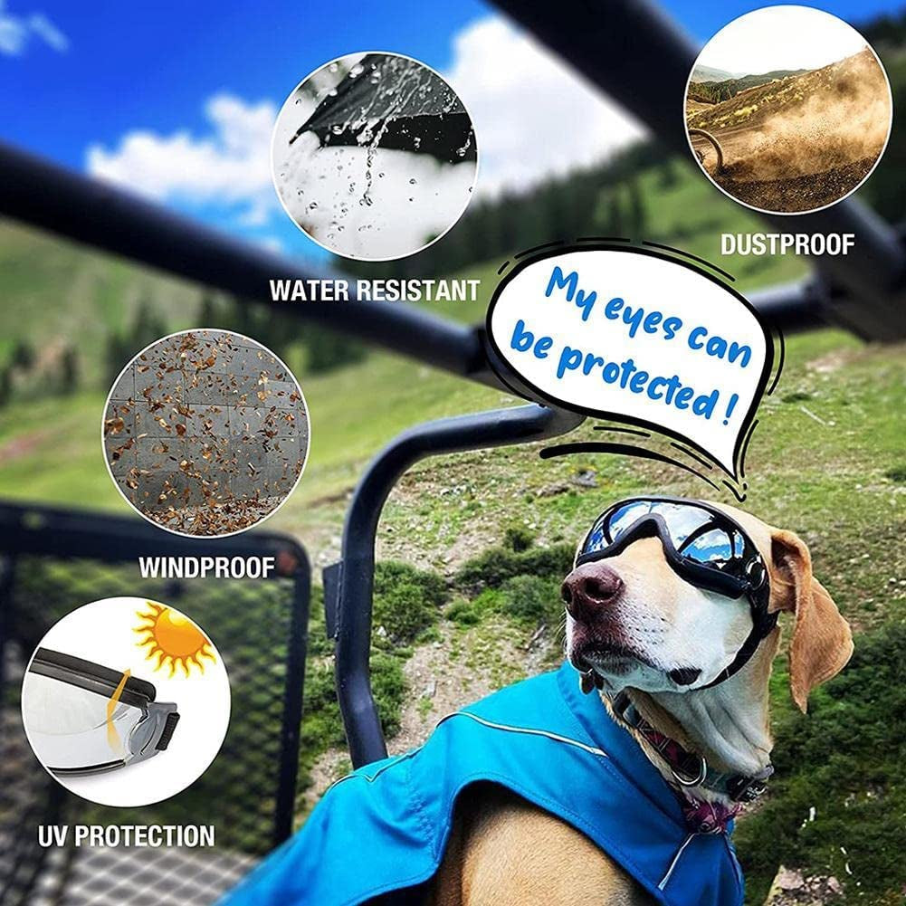 FOKEN Pet Goggles Dog Goggles Waterproof Windproof Dog Sunglasses with Adjustable Strap Anti-Uv Eye Protection for Dogs Silver Medium Animals & Pet Supplies > Pet Supplies > Dog Supplies > Dog Apparel FOKEN