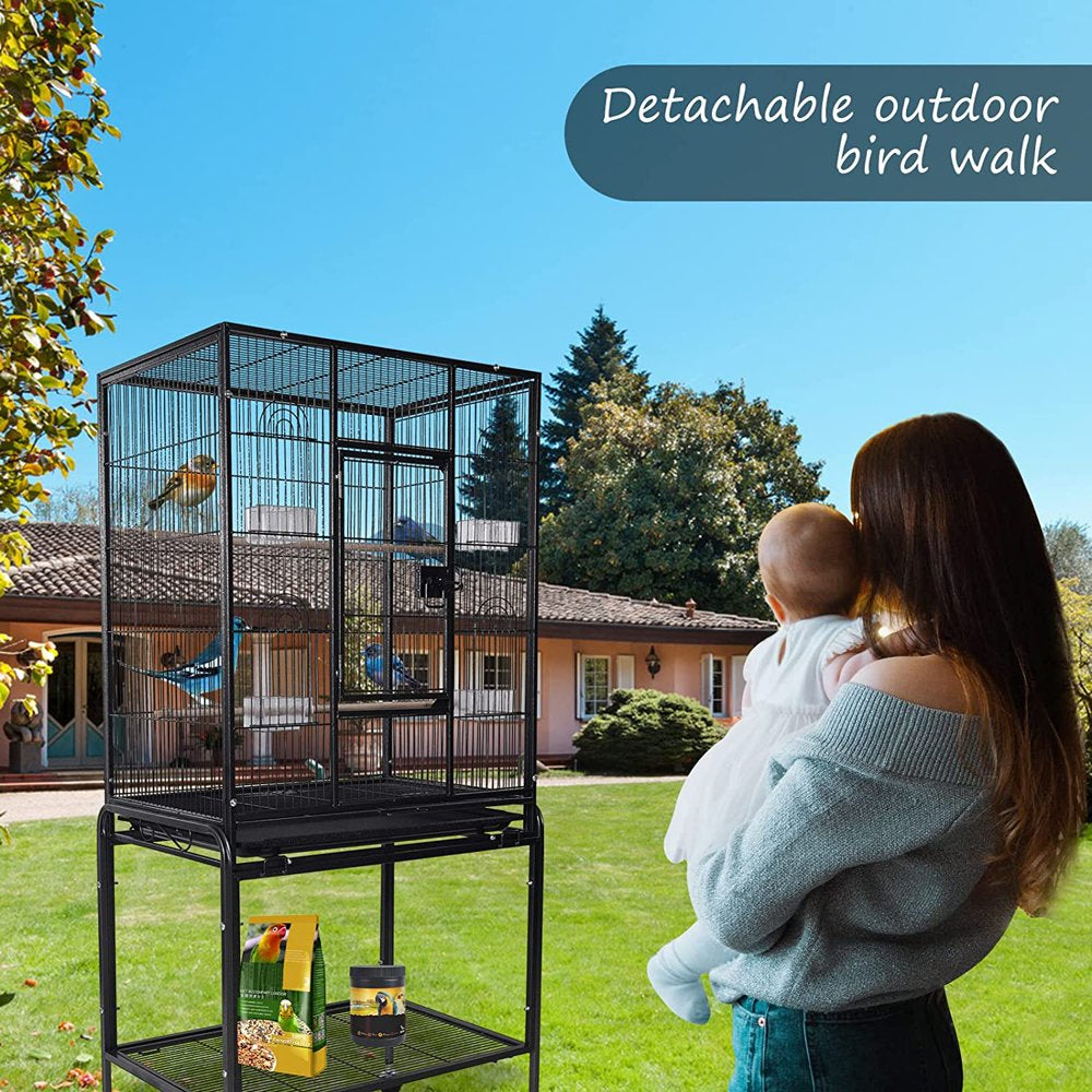 LT Large Bird Cage 53-Inch Wrought Iron Large Bird Flight Cage with Rolling Stand and Bottom Tray for Lovebirds Finches African Grey Parrot Cockatiel Parrotlet Conures Animals & Pet Supplies > Pet Supplies > Bird Supplies > Bird Cages & Stands LT