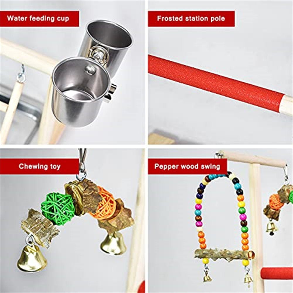 Parrot Play Stands with Cup Toys Tray Bird Swing Climbing Hanging Bridge Ladder Wood Cockatiel Playground for Birds Perches Animals & Pet Supplies > Pet Supplies > Bird Supplies > Bird Ladders & Perches DEXIN