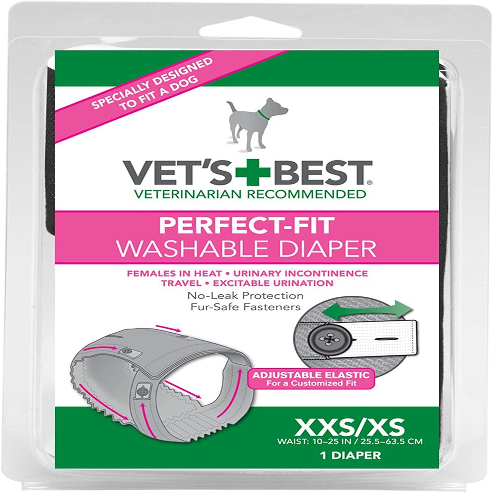 Vet'S Best Perfect Fit Washable Female Dog Diaper, 1 Count Animals & Pet Supplies > Pet Supplies > Dog Supplies > Dog Diaper Pads & Liners Vet's Best XX-Small/ X-Small