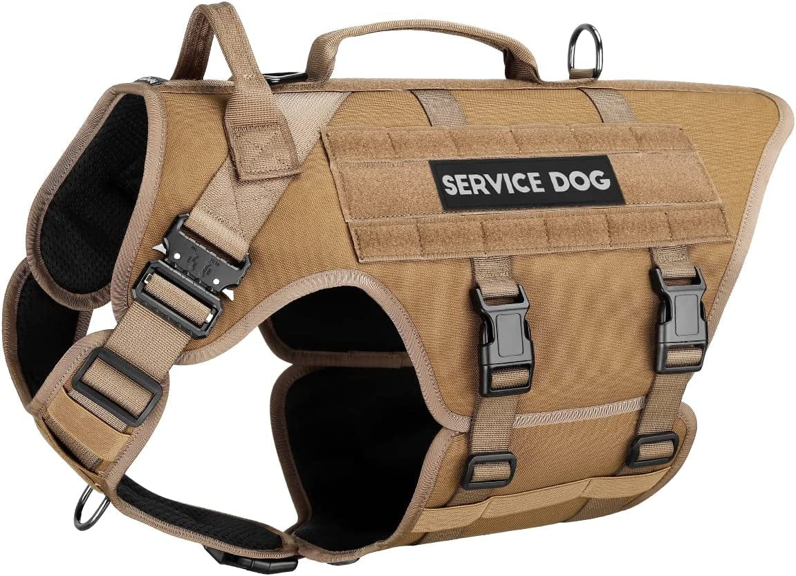 Tactical Dog Harness - PETNANNY Service Dog Vest for Large Dogs Fully Body Coverage in Training Dog Harness with 2 Reflective Dog Patches, Handle, Hook and Loop Panels, Walking Hunting Dog MOLLE Vest Animals & Pet Supplies > Pet Supplies > Dog Supplies > Dog Apparel PETNANNY Khaki XL 