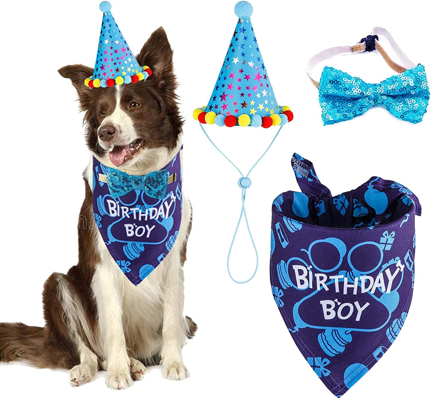 TCBOYING Dog Birthday Party Supplies, Dog Birthday Bandana Hat Boy Scarf with Cute Dog Bow Tie Collar for Small Medium Dog Pet Animals & Pet Supplies > Pet Supplies > Dog Supplies > Dog Apparel TCBOYING