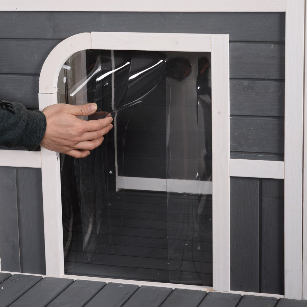 Pawhut Wooden Large Dog House, Perfect for the Porch or Deck and Includes Bottom Slide-Out Tray, 59" L, Gray Animals & Pet Supplies > Pet Supplies > Dog Supplies > Dog Houses Aosom LLC