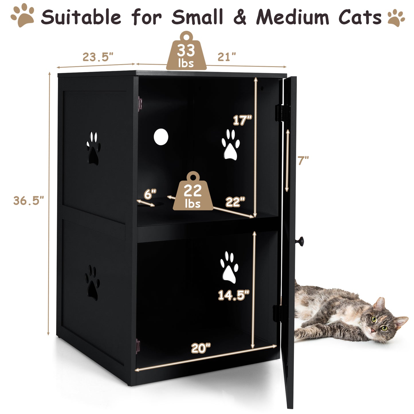 Infans 2-Tier Litter Box Enclosure Furniture Hidden Cat House W/ Anti-Toppling Device Animals & Pet Supplies > Pet Supplies > Cat Supplies > Cat Furniture INFANS