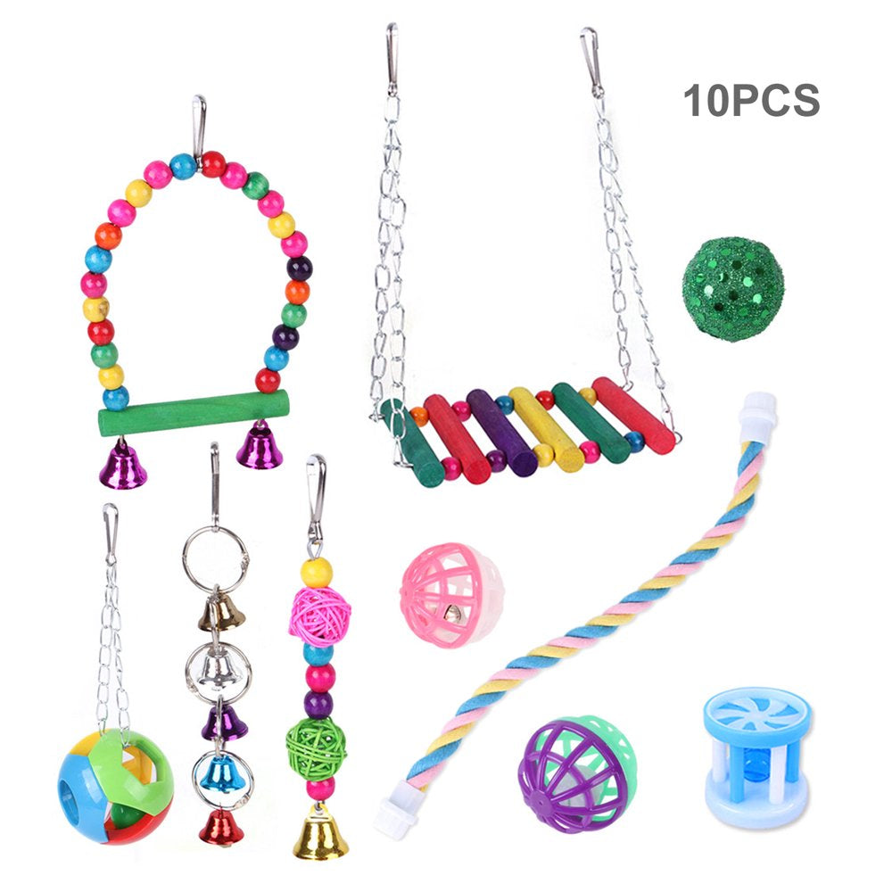 Bird Toys 10Pcs Parrot Chew Toy Swing Ladder Rope Perch for Small Medium Birds Animals & Pet Supplies > Pet Supplies > Bird Supplies > Bird Ladders & Perches WANGFUFU