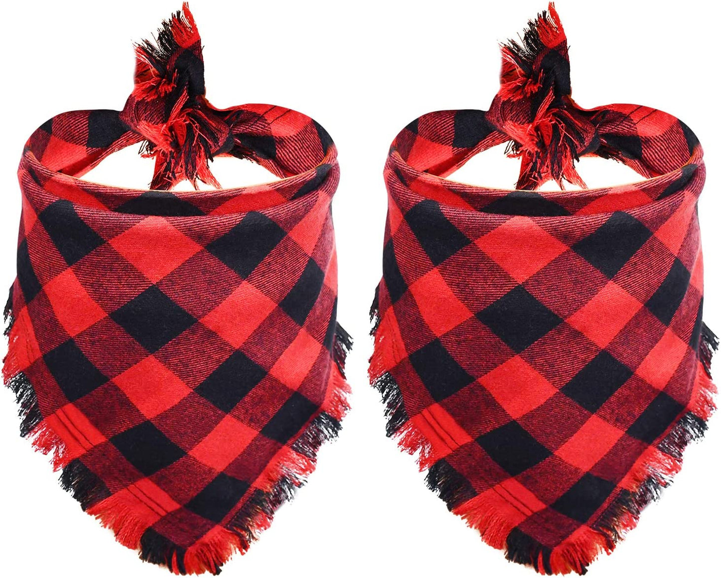 Malier 2 Pack Dog Bandana, Christmas Classic Buffalo Plaid Pattern with Tassels Edges Bandana, Pets Scarf Triangle Bibs Kerchief Bandana Costume Accessories for Small Medium Large Dogs Cats Animals & Pet Supplies > Pet Supplies > Dog Supplies > Dog Apparel Malier Red + Red X-Large