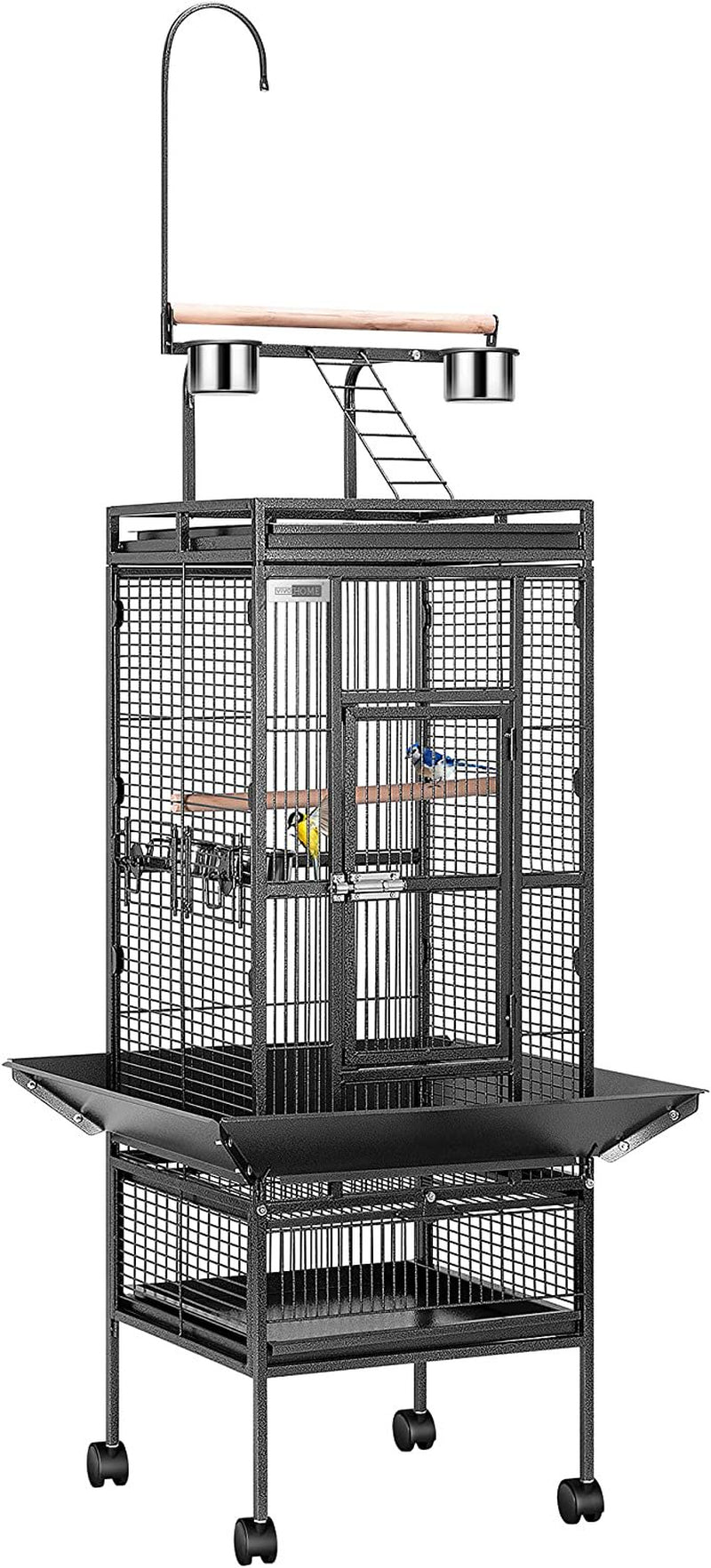 VIVOHOME 59.8 Inch Wrought Iron Bird Cage with Play Top and Rolling Stand for Parrots Conures Lovebird Cockatiel Parakeets Animals & Pet Supplies > Pet Supplies > Bird Supplies > Bird Cages & Stands VIVOHOME 72"