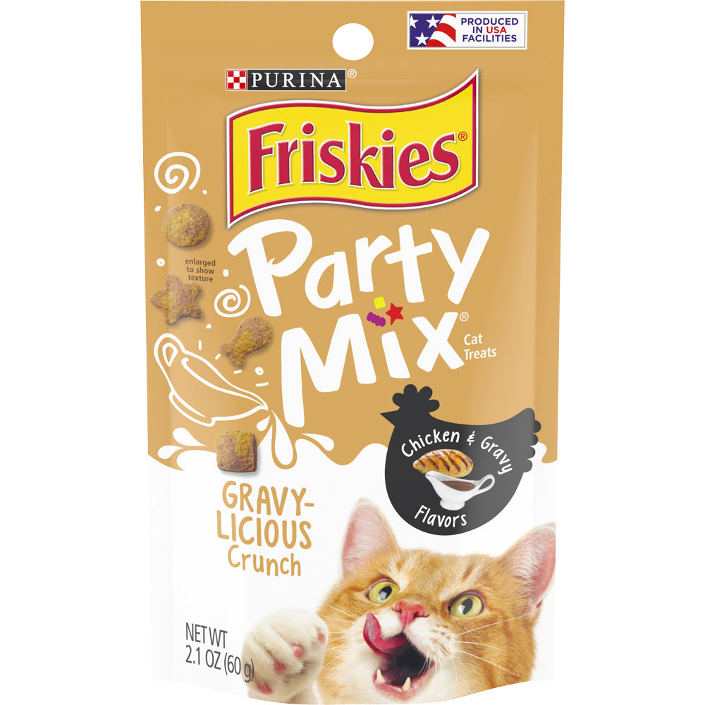 Friskies Cat Treats, Party Mix Crunch Gravylicious Chicken & Gravy Flavors, 6 Oz. Pouch Animals & Pet Supplies > Pet Supplies > Cat Supplies > Cat Treats Nestlé Purina PetCare Company 2.1 oz 10