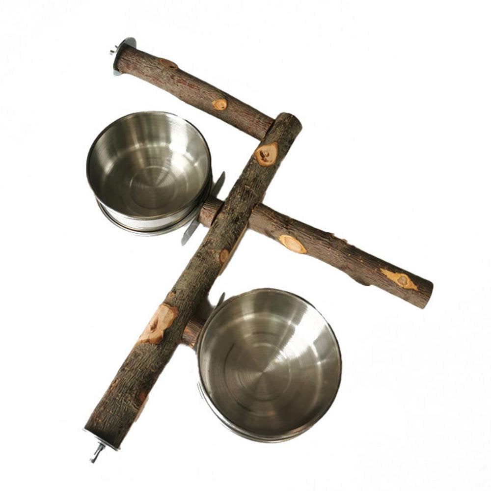 IMSHIE Bird Standing Perch with Bowls Detachable Stainless Steel Bird Feeding Cup Birds Cage Accessories Wooden Bird Stand Feeding Cage Cups for Parakeet Cockatiels Lovebirds Budgie 1Set 2 Greater Animals & Pet Supplies > Pet Supplies > Bird Supplies > Bird Cages & Stands IMSHIE L