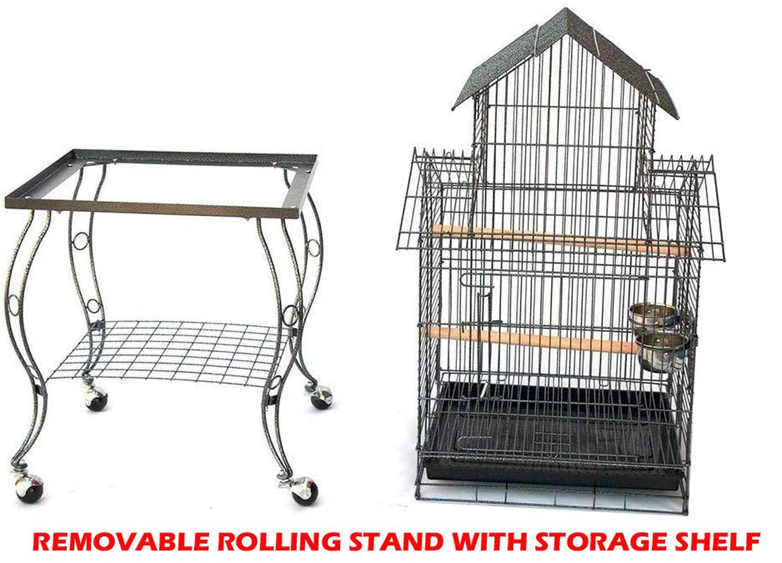 Large 55" Triple Roof Metal Rolling Bird Cage Parrot Aviary Canary Pet Perch with Removable Rolling Stand Animals & Pet Supplies > Pet Supplies > Bird Supplies > Bird Cages & Stands Mcage