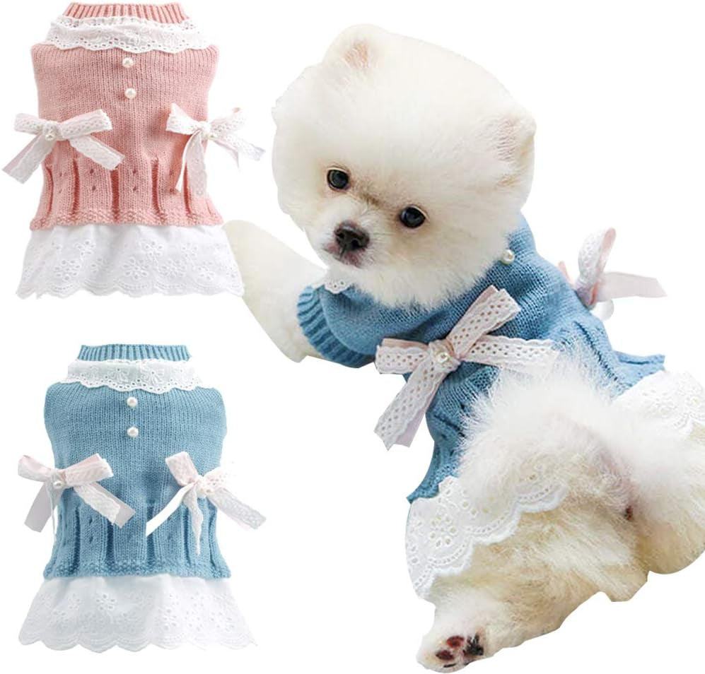 Babyoung Girl Dog Clothes Knitted Dog Dress - Knit Pet Sweaters