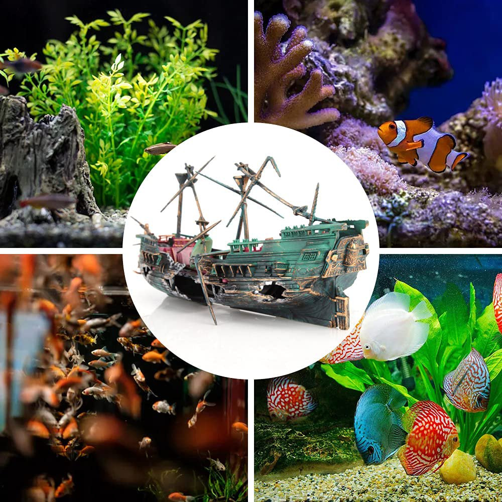 VATENIC Aquarium Pirate Ship Shipwreck Decorations Aquarium Fish Tank Ornaments Home Landscaping Decor Animals & Pet Supplies > Pet Supplies > Fish Supplies > Aquarium Decor VATENIC