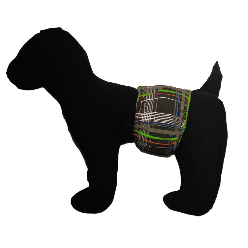 Barkertime Gray Plaid Neon Stripes Washable Dog Belly Band Male Wrap - Made in USA Animals & Pet Supplies > Pet Supplies > Dog Supplies > Dog Diaper Pads & Liners Barkertime   