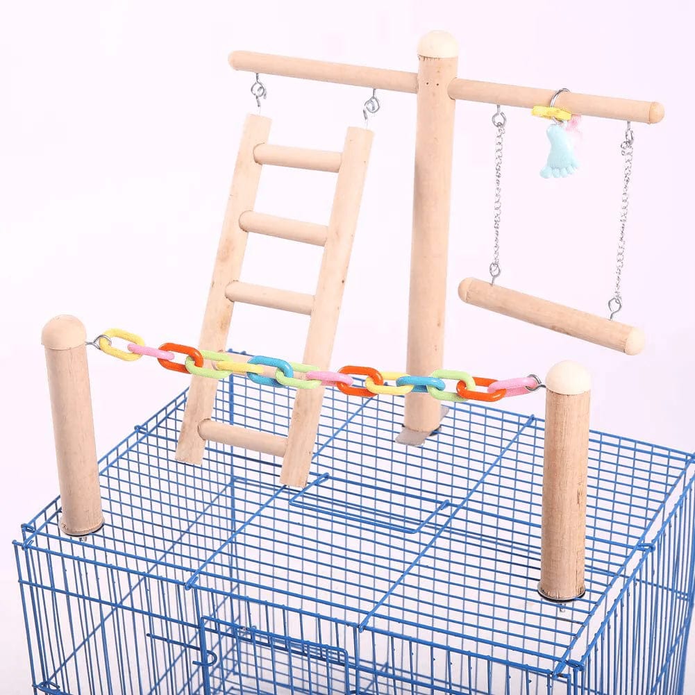 Bird Cage Stand Play Gym, Green Cheek Conure Perch Playground, Wood Parrot Climbing Ladder Chewing Chain Swing for Lovebirds Budgies Finches Parakeets, Activity Center,Birdcage Training Accessories Animals & Pet Supplies > Pet Supplies > Bird Supplies > Bird Gyms & Playstands QBLEEV
