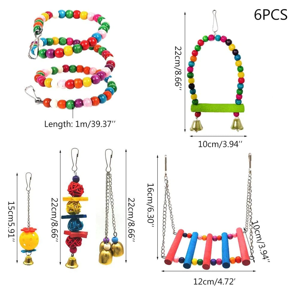 Bird Parrot Swing Toy Cage Ladder Perch Chew Toy Hanging Bell Beaks Grinding for Small Budgie Animals & Pet Supplies > Pet Supplies > Bird Supplies > Bird Ladders & Perches CHANCELAND