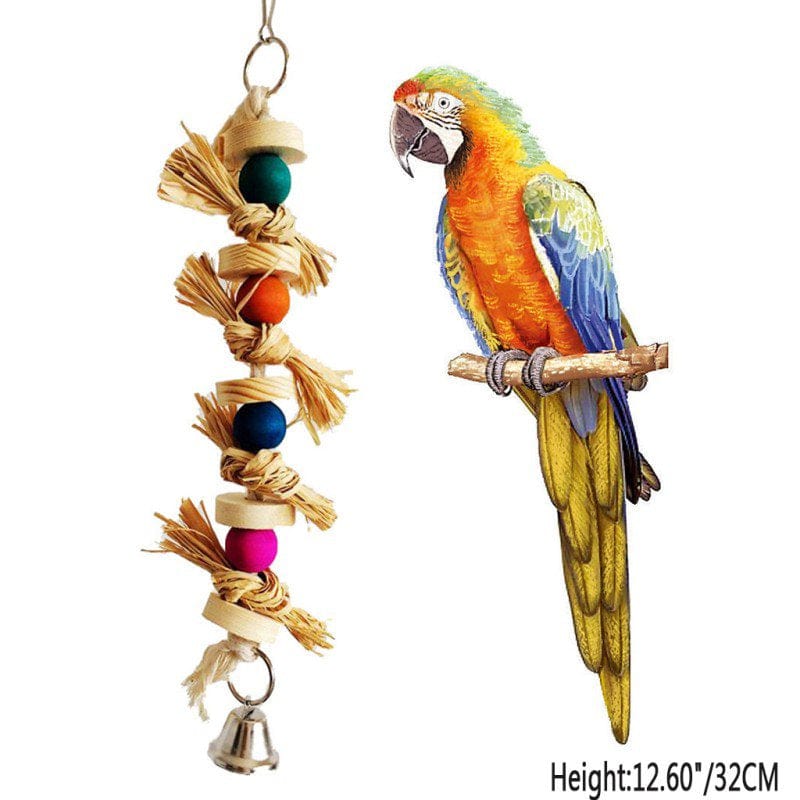 Bird Toy Parakeet Natural Wood&Straw Chewing Toy Parrot Bird Cage Swing Bites Ball Playing Pet Birds Supplies Animals & Pet Supplies > Pet Supplies > Bird Supplies > Bird Toys Ardorlove