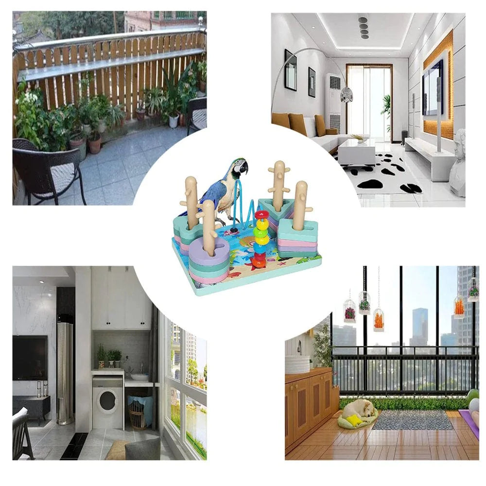 Bird Wooden Block Puzzle Toy Parrot Trainingintelligence Toy Parakeet Perch Gym Playpen Stacking Rings Toy Mini Parrot Blocks Balls for Macaw Cockatile Cockatoos and Other Birds Animals & Pet Supplies > Pet Supplies > Bird Supplies > Bird Gyms & Playstands KOL PET