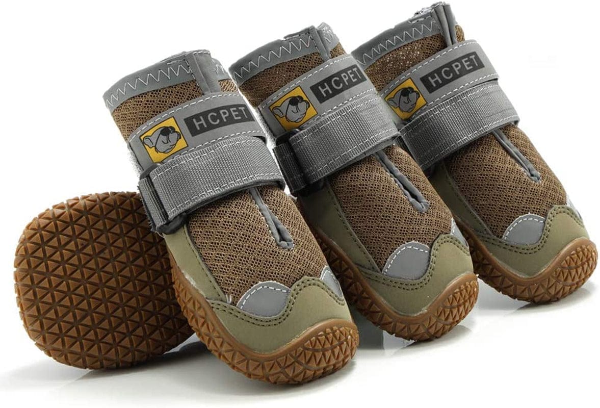 Breathable Mesh Paw Protector Dog Booties for Large Dog with Anti-Slip Sole Adjustable Reflective Straps Waterproof Winter Dog Shoes for Medium Large Dogs Hiking Running (7(2.6Inchwidth), Black) Animals & Pet Supplies > Pet Supplies > Dog Supplies > Dog Apparel HCPET Brown 8(2.8inch width)