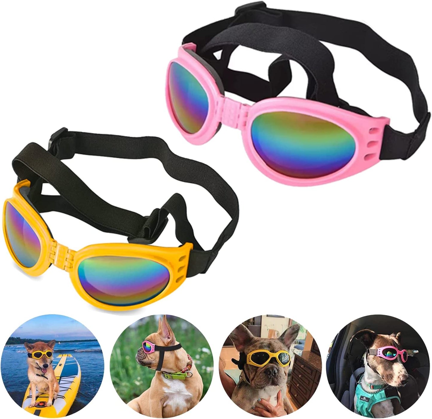 Dog Goggles Pet Sunglasses Adjustable Foldable Eye Wear UV Protection Windproof Polarized Sunglasses for Dogs about over 15 Lbs (Black + Pink) Animals & Pet Supplies > Pet Supplies > Dog Supplies > Dog Apparel COSOC Yellow,Pink