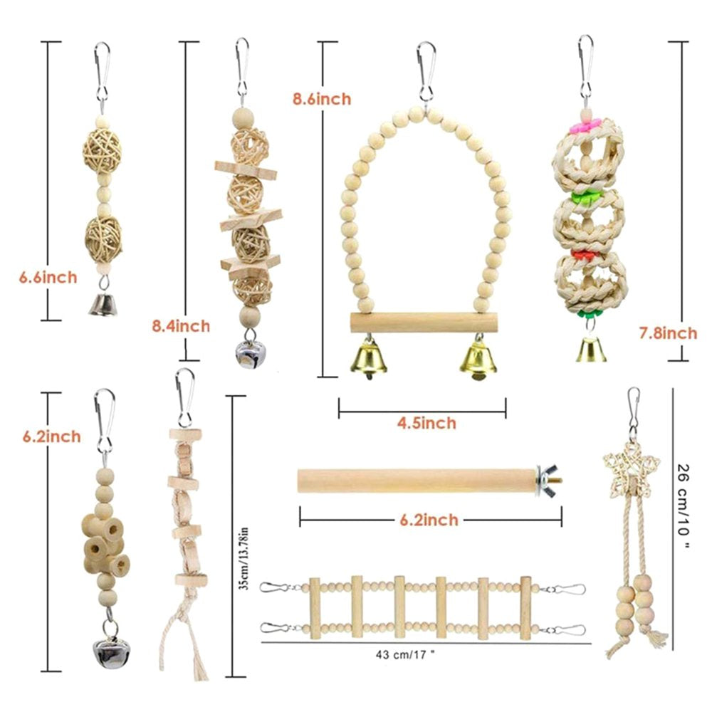 Dasbsug 9Pcs Bird Toys Parrot Chew Toy Hammock Perch Swing Ladder for Small Medium Birds Improving Physical & Mental Health Animals & Pet Supplies > Pet Supplies > Bird Supplies > Bird Ladders & Perches Dasbsug